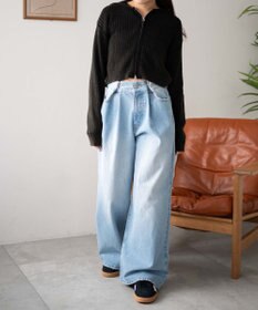 WEGO 【ウエスト調整付き】ウエストフックデニムワイドパンツ