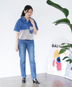 Ripo trenta anni PATCH WORK DENIM SH クロップド丈 デニムシャツ