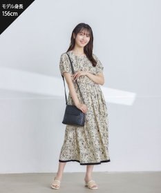 Tiaclasse 【袖が選べる・洗える】配色モノクロ花柄ワンピース