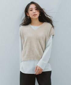 UNFILO シャギーニット Vネックベスト グレージュ