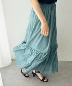 YECCA VECCA アイレット刺繍ギャザーフレアスカート