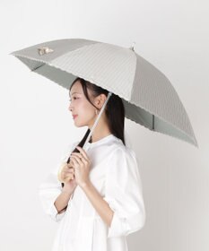 MOONBAT 【1級遮光/遮熱/UV】POLO RALPH LAUREN（ポロ ラルフローレン）晴雨兼用日傘  ストライプ スカラ刺繍 長傘