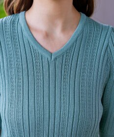 Tiaclasse L 【洗える】パフスリーブ透かし編みニットトップス