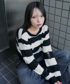 WEGO モヘアタッチダメージショートニット