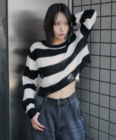 WEGO モヘアタッチダメージショートニット