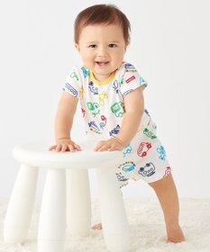 MIKI HOUSE HOT BISCUITS 【70-80cm】ビーンズ×乗り物 総柄ショートオール