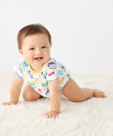 MIKI HOUSE HOT BISCUITS 【70-80cm】ビーンズ×乗り物 総柄ショートオール