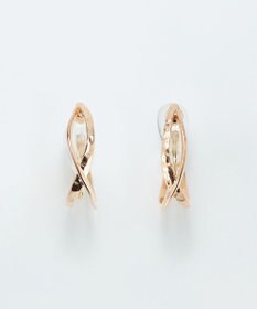 Phoebe 〈シリーズ累計販売10000点突破！〉〈痛くないシリーズ/金属アレルギー対応〉クロスフープクリスタルループフィットイヤリング　ローズゴールド