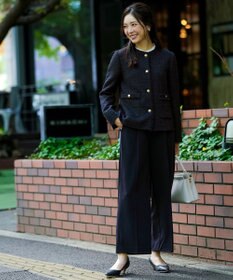 ANY SIS L ノーカラーフリンジツイード ジャケット