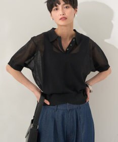 AMERICAN HOLIC ウォッシャブルシアーニット半袖ポロシャツ