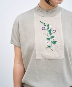 muuc 【高級スーピマ超長綿100%使用ニット】ヒルガオ刺繍 ハイネック半袖プルオーバー