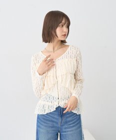 earth music&ecology レースフリルメローカーディガン