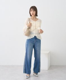 earth music&ecology レースフリルメローカーディガン