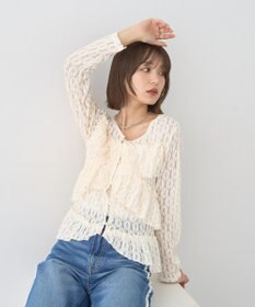 earth music&ecology レースフリルメローカーディガン