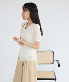 CRAFT STANDARD BOUTIQUE レースニット衿付き半袖カーディガン