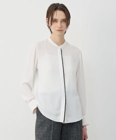 ICB 【新色追加・WEB限定カラーあり】BackSatinAmunzen バンドカラーブラウス オフホワイト