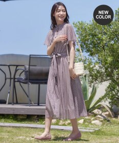 Tiaclasse 【新色追加・洗える】チェック柄フレア袖シアーワンピース