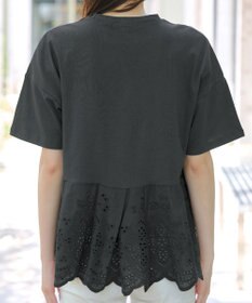 Tiaclasse 【洗える】刺繍レースドッキングカットソートップス