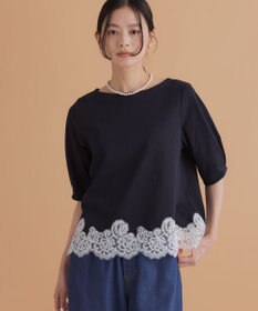 組曲 レースコンビ ボートネック カットソー ネイビー系