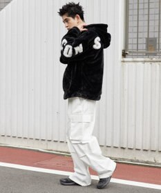 WEGO ファーフードグラフィックブルゾン