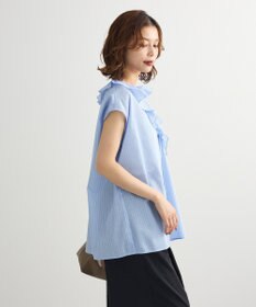 Green Parks ノースリーブストライプフリルブラウス