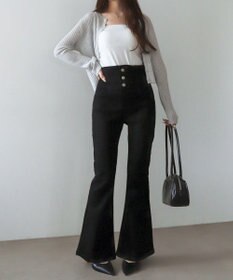 WEGO 【ストレッチ/美脚/脚長シルエット/XSSMサイズ展開】ハイウエストストレッチフレアデニムパンツ