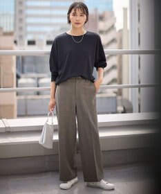 ANY L 【洗濯機可/ストレッチ/ウエストゴム/裏起毛】マルチファンクションストレッチチェックワイドパンツ