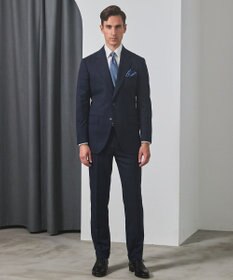 GOTAIRIKU 横に伸びる【TasmaniaWool/タマニアウール】ストレッチ スーツ__ネイビー格子柄 ネイビー格子地柄