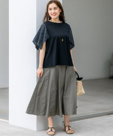 23区 L 【Lサイズ限定/洗える】スカーフプリントコンビ スリーブデザイン カットソー