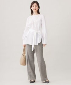 自由区 【撥水加工・洗える】TRギャバチェック柄ストレート パンツ