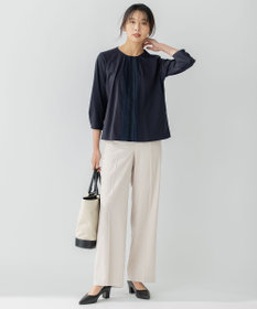 23区 S 【洗える】ブラウスライクジャージー タックディテール カットソー