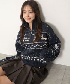 WEGO ノルディック柄ハーフジップニット