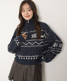 WEGO ノルディック柄ハーフジップニット