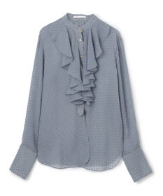 BEIGE， CALLERRY / シルク混ドットラッフルブラウス