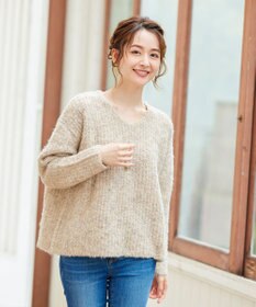Tiaclasse L 【洗える】表情豊かなVネックMIX糸オーバーニット