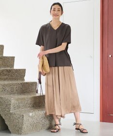 自由区 【ウエストゴム・長さ調整可・洗える・XSサイズあり】ビンテージサテン ガウチョパンツ