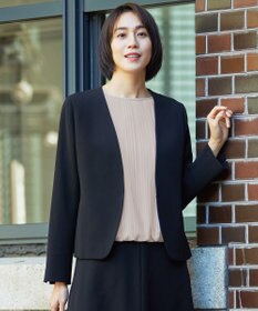 自由区 【セットアップ対応】トリアセダブルクロスノーカラー ジャケット ブラック