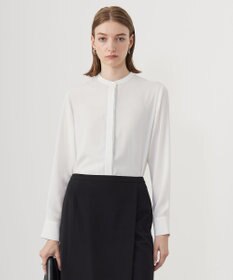 ICB L 【UVケア・速乾・洗える】BackSatinAmunzen バンドカラーブラウス