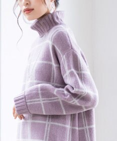 Tiaclasse L 【洗える】チェックジャガードニットチュニック