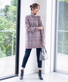 Tiaclasse L 【洗える】チェックジャガードニットチュニック