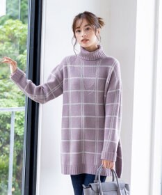 Tiaclasse L 【洗える】チェックジャガードニットチュニック