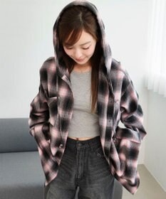 WEGO 【25年秋冬新作】チェックフードBIGネルシャツ