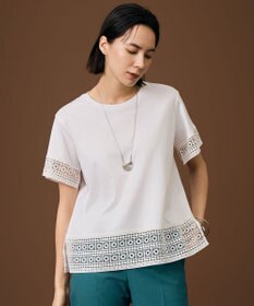 自由区 ナチュラルコットンハイゲージレースドッキング Tシャツ