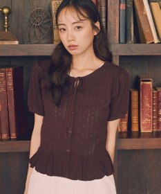 earth music&ecology ナローリボンペプラムニットカーディガン