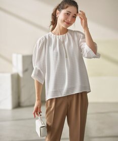 組曲 L 【WEB限定】ボーダージャガード タック袖ブラウス