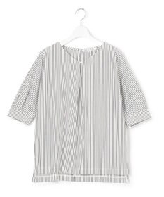 23区 L 【洗える】タックディテールプルオーバー ストライプ カットソー