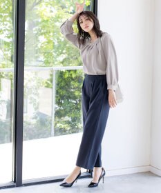 Tiaclasse L 【洗える】大人上品なタックパールブラウス