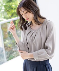 Tiaclasse L 【洗える】大人上品なタックパールブラウス