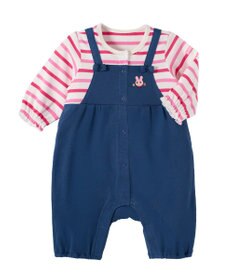 MIKI HOUSE HOT BISCUITS 【70-80cm】オーバーオール重ね着風 7分丈カバーオール