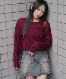 WEGO モヘアタッチダメージショートニット